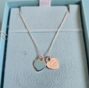 Tiffany & Co Mini Hearts RTT Blue Enamel/Sterling Silver Necklace
